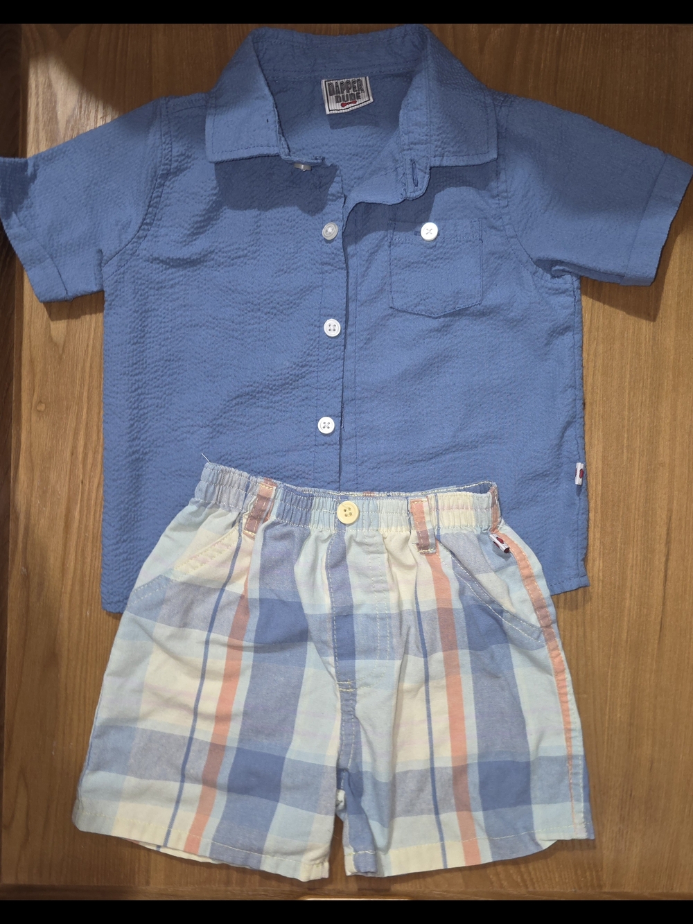 Gently Used Dapper Dude Toddler Boys Blue Seersucker Shirt Plaid Shorts Set 3T